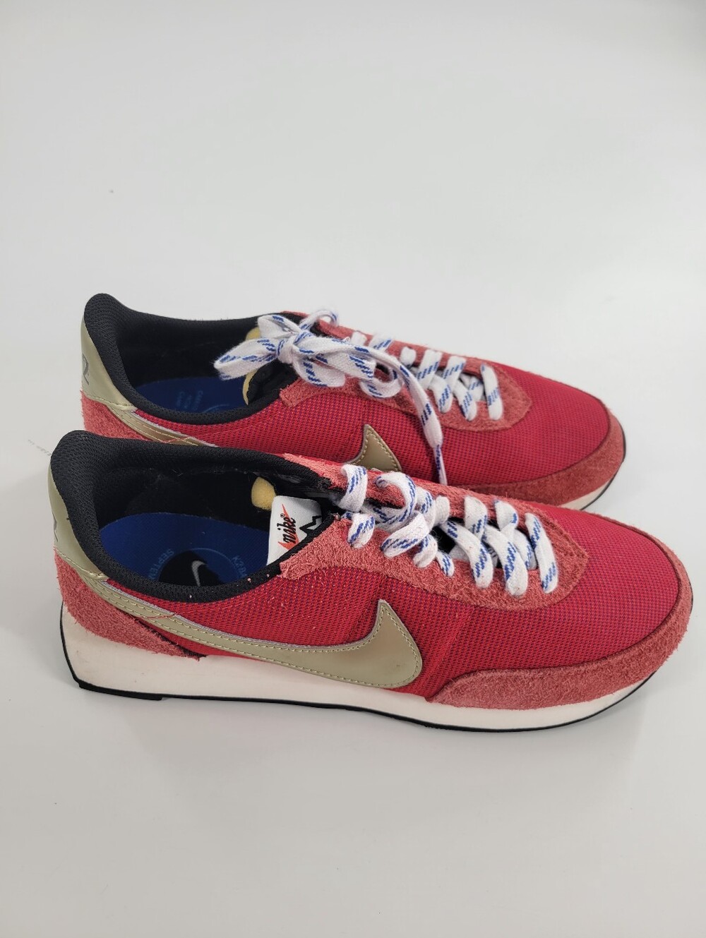 Nike Red Retro Runner Sneakers with Gold Swoosh Size 8.5